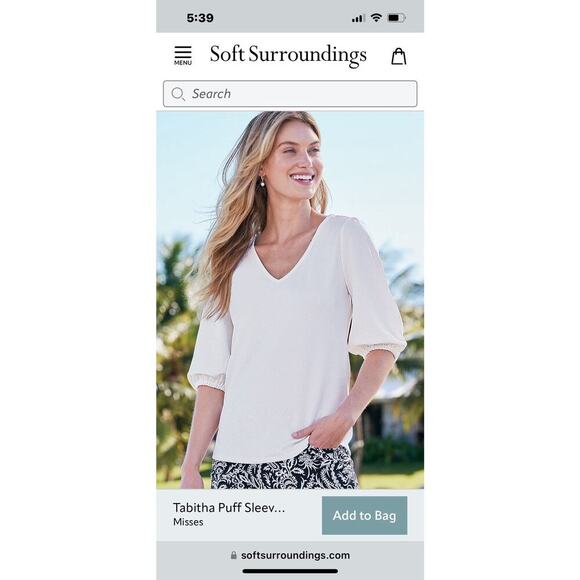 Soft Surroundings Womens Size Petite Large White Tabitha Puff Sleeve Spring - Picture 7 of 7